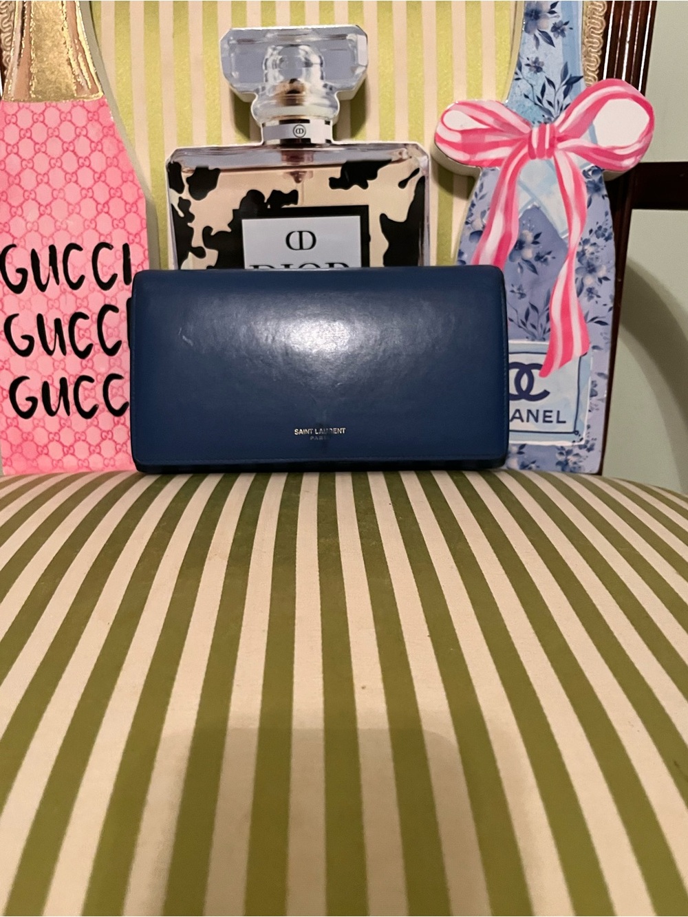 Saint Laurent Blue Leather Zip-Around Continental Wallet